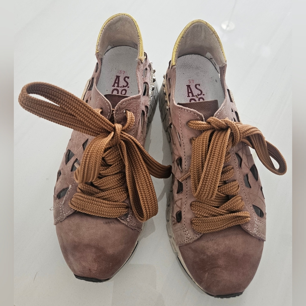 A.S. 98 Brown and Pink Cutout Sneakers